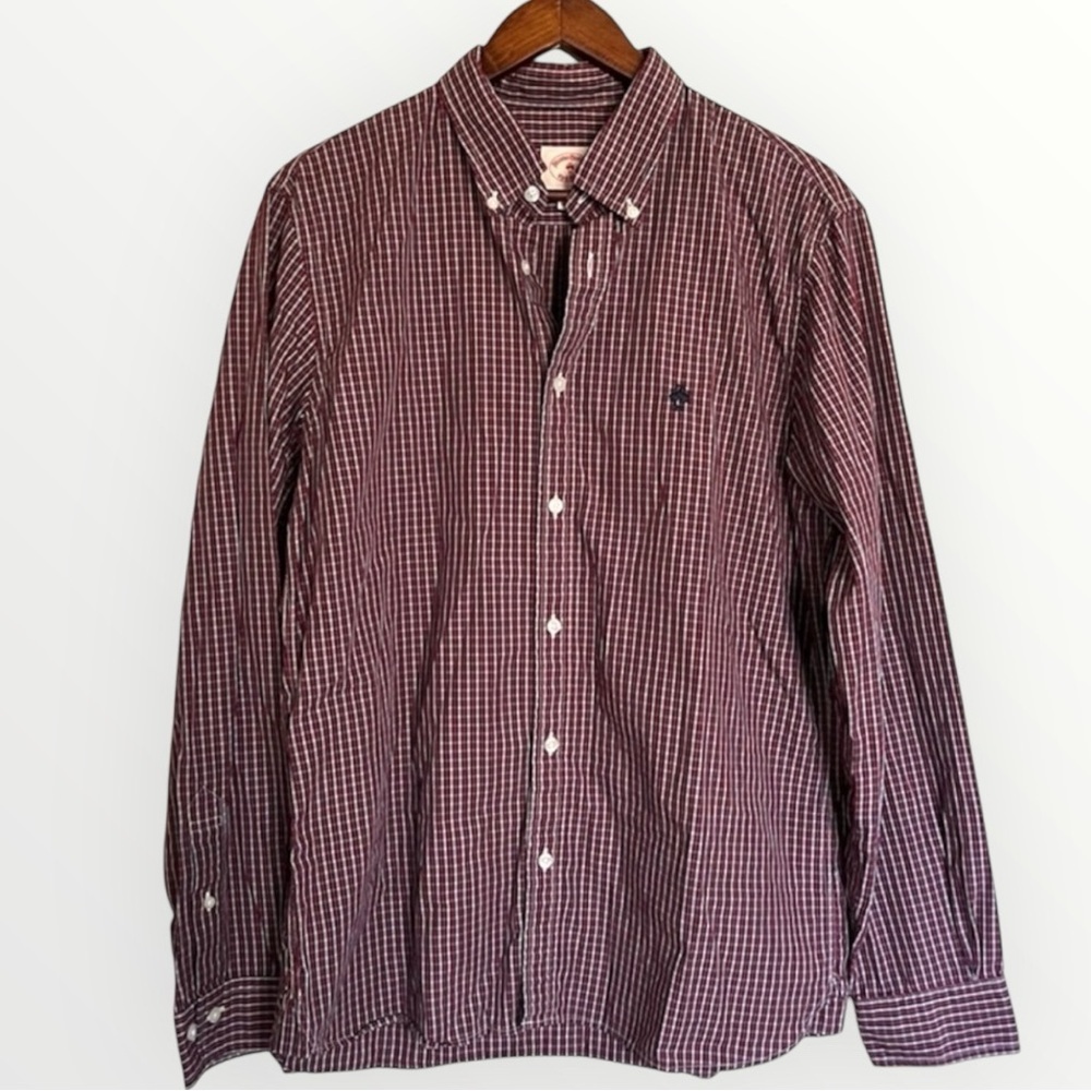 Brooks Brothers Red Fleece Shirt Mens Sz Large Plaid Long Sleeve Button Up